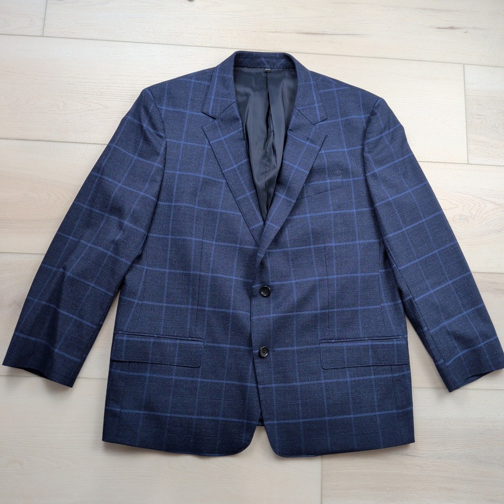 Bonobos Mens 44R Jetsetter Wool Blend Windowpane Plaid Blazer Navy Blue Standard - Picture 2 of 14